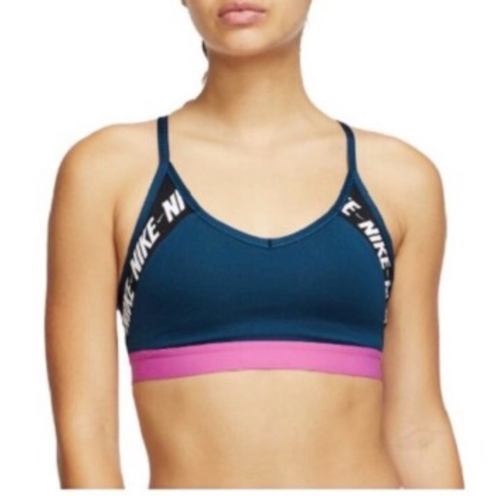 Nike Teal Sports Bra with Pink Band and Logo Trim